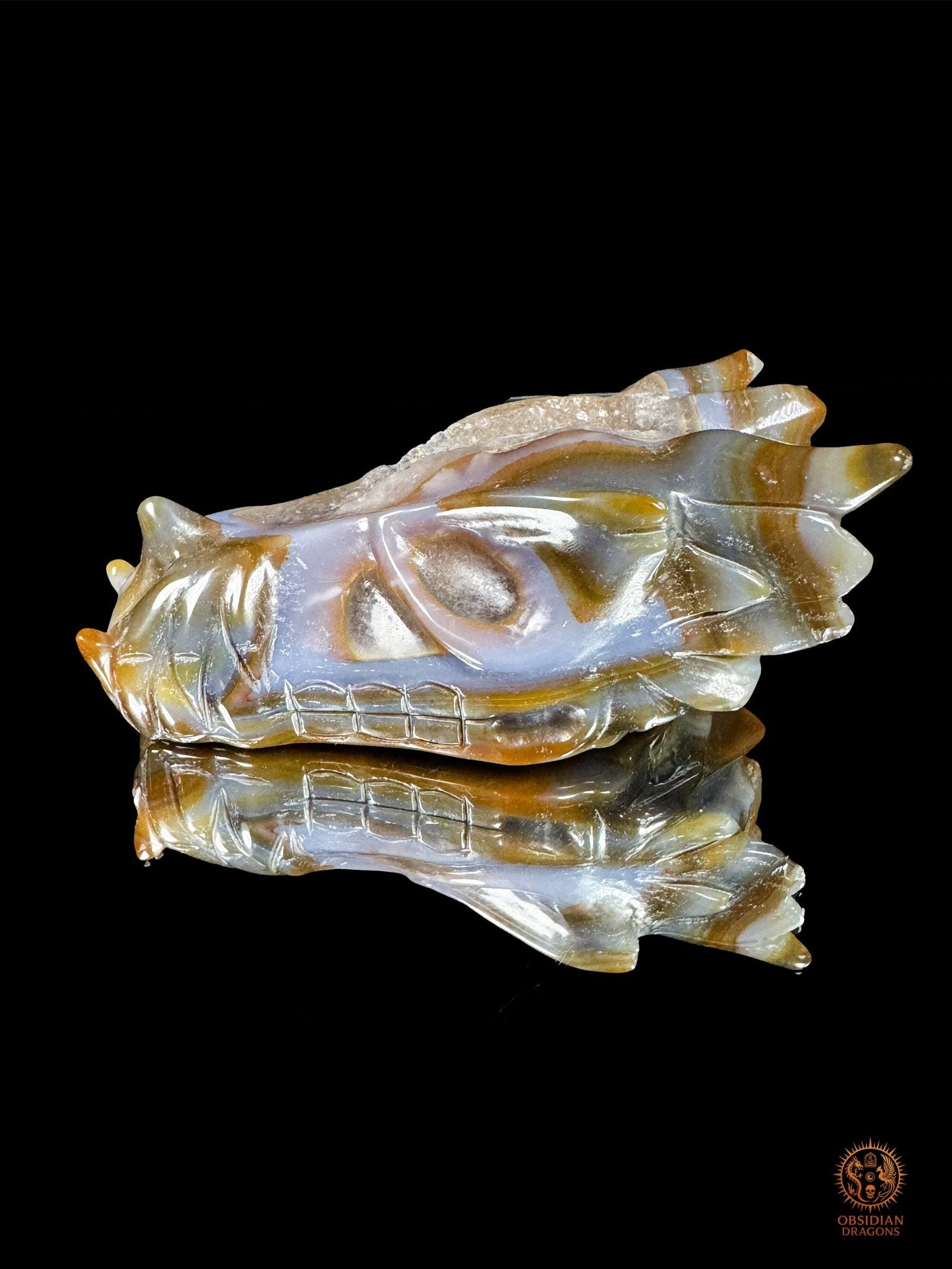 Crâne de dragon en géode de quartz, agate – Transmutation | obsidian dragons