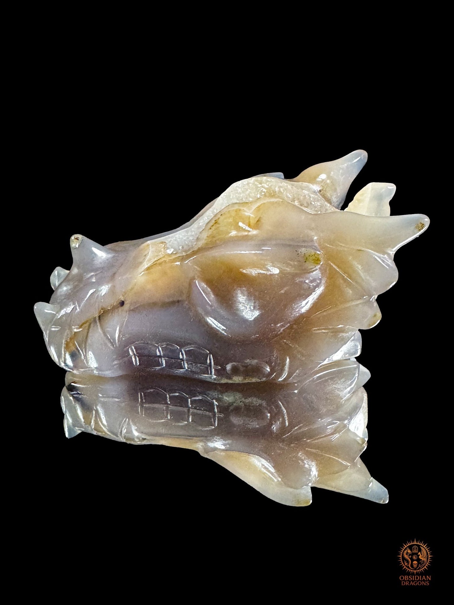 Crâne de dragon en géode de quartz – Lumière intérieure | obsidian dragons