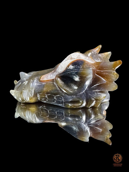 Crâne de dragon en géode de quartz – Souffle des profondeurs - obsidian dragons