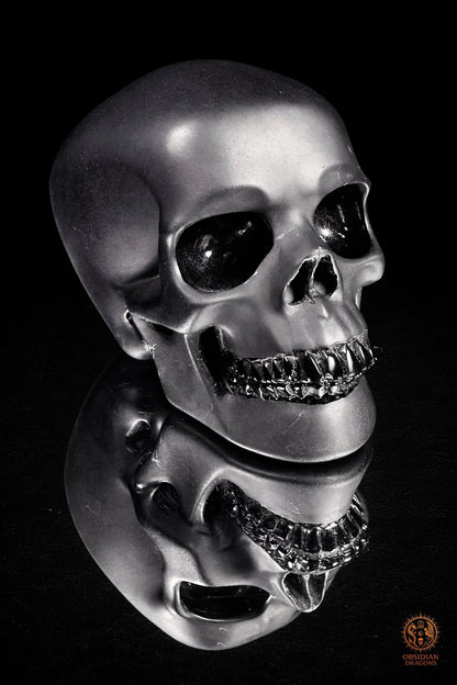 Crâne en obsidienne noire hyper réaliste mat et miroir | obsidian dragons