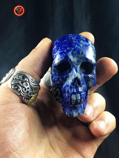 crâne de cristal, crystal skull lapis lazuli entièrement réalisé à la main pièce unique - obsidian dragon