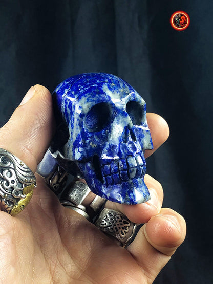 crâne de cristal, crystal skull lapis lazuli entièrement réalisé à la main pièce unique - obsidian dragon