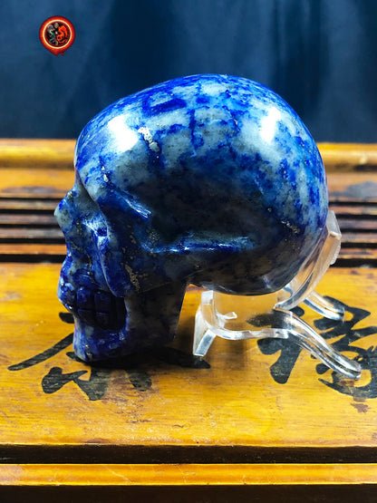 crâne de cristal, crystal skull lapis lazuli entièrement réalisé à la main pièce unique - obsidian dragon