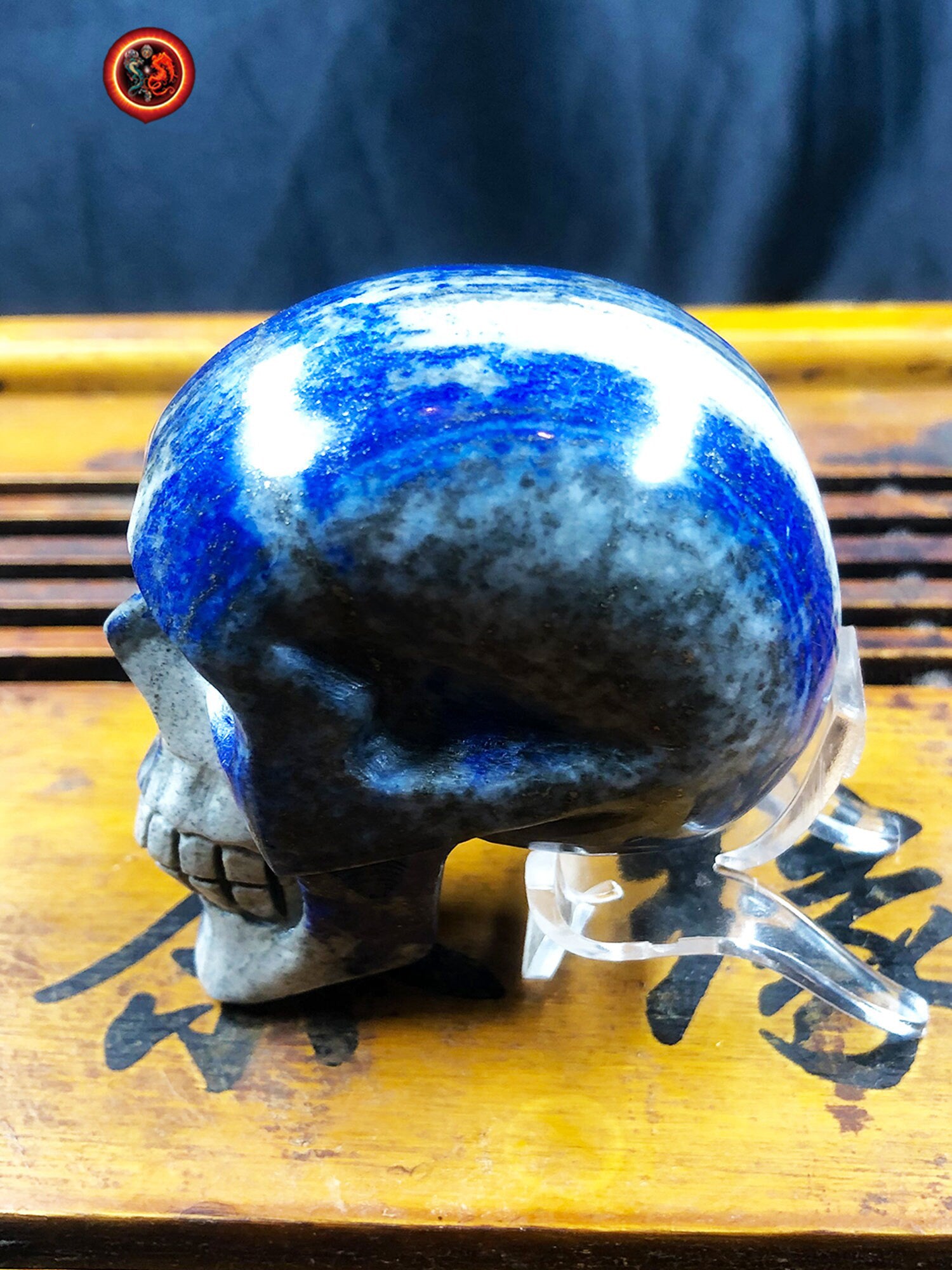 crâne de cristal, crystal skull lapis lazuli entièrement réalisé à la main pièce unique - obsidian dragon
