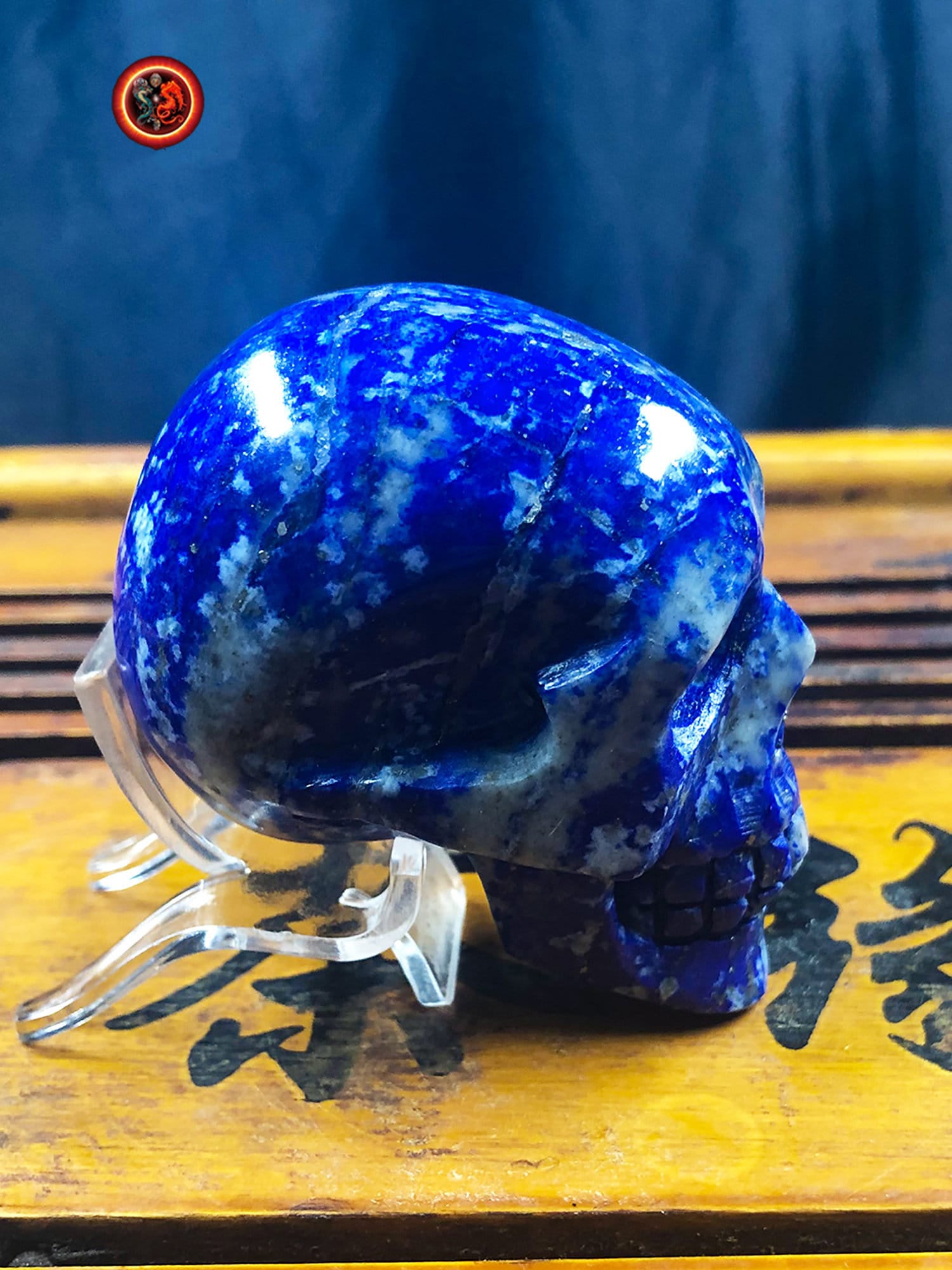 crâne de cristal, crystal skull lapis lazuli entièrement réalisé à la main pièce unique - obsidian dragon