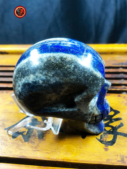 crâne de cristal, crystal skull lapis lazuli entièrement réalisé à la main pièce unique - obsidian dragon