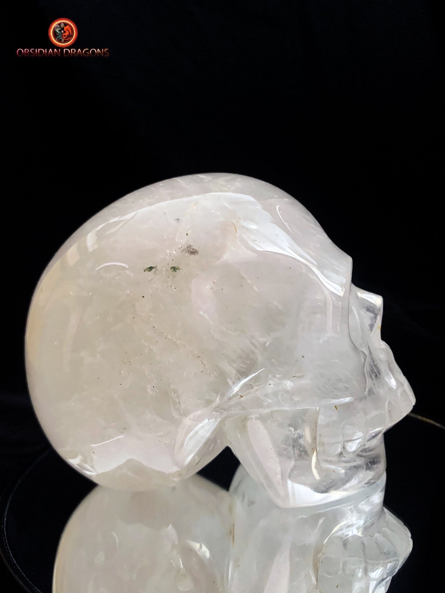 Crâne de cristal en cristal de roche- Atypique - obsidian dragons