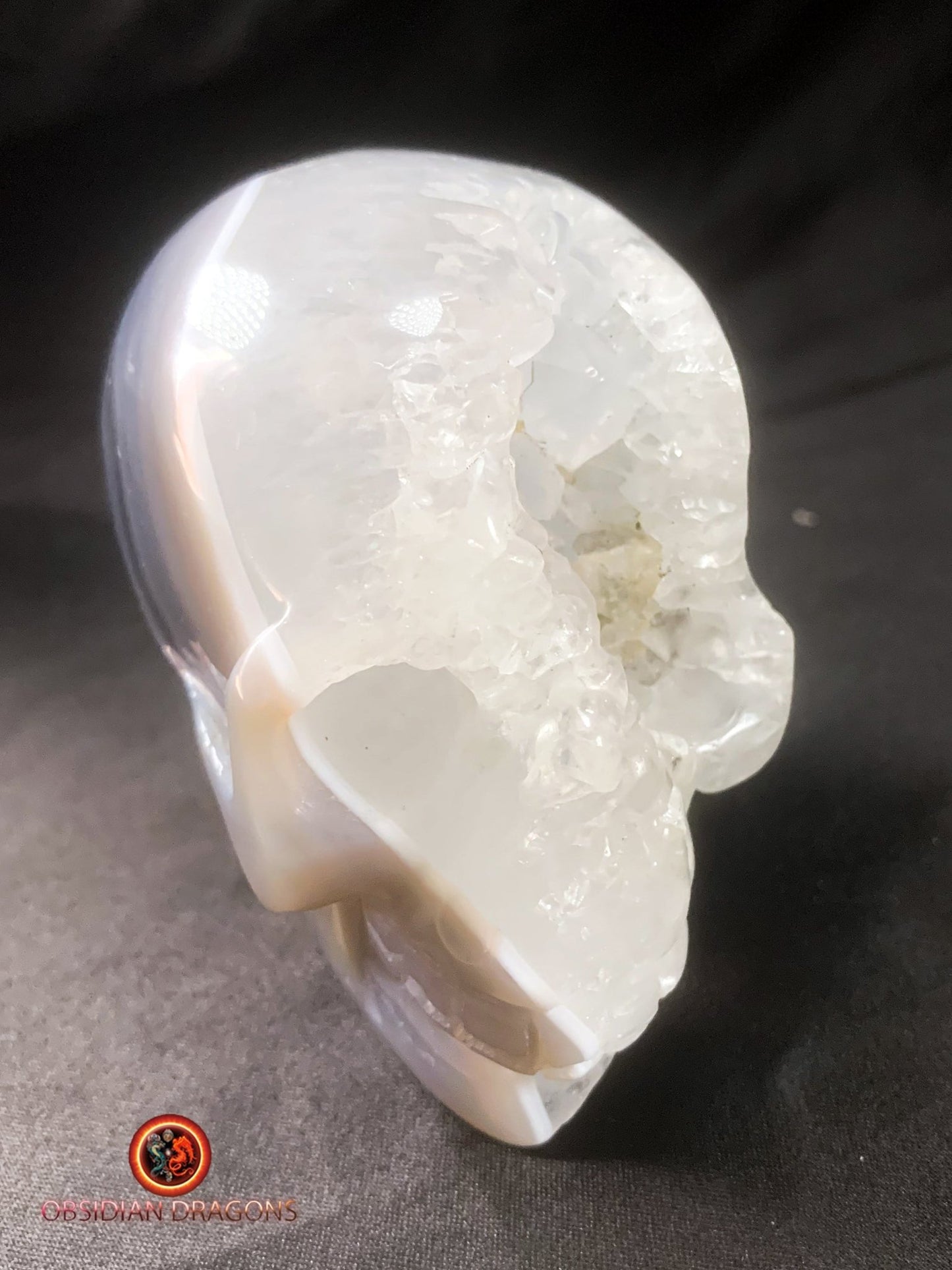 Crâne de cristal dans une géode de quartz- Rare | obsidian dragons