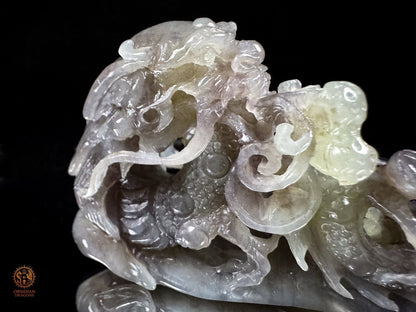 Dragon en jade naturel Hetian Yu - Œuvre artisanale unique
