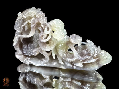 Dragon en jade naturel Hetian Yu - Œuvre artisanale unique