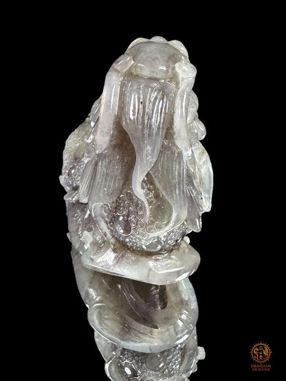 Dragon en jade naturel Hetian Yu - Œuvre artisanale unique