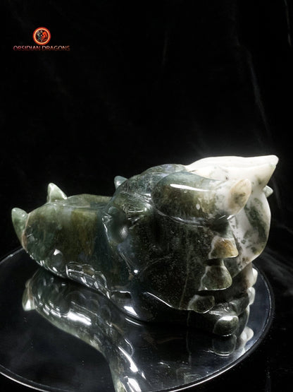 crâne de dragon massif- Agate mousse d'indonésie | obsidian dragons