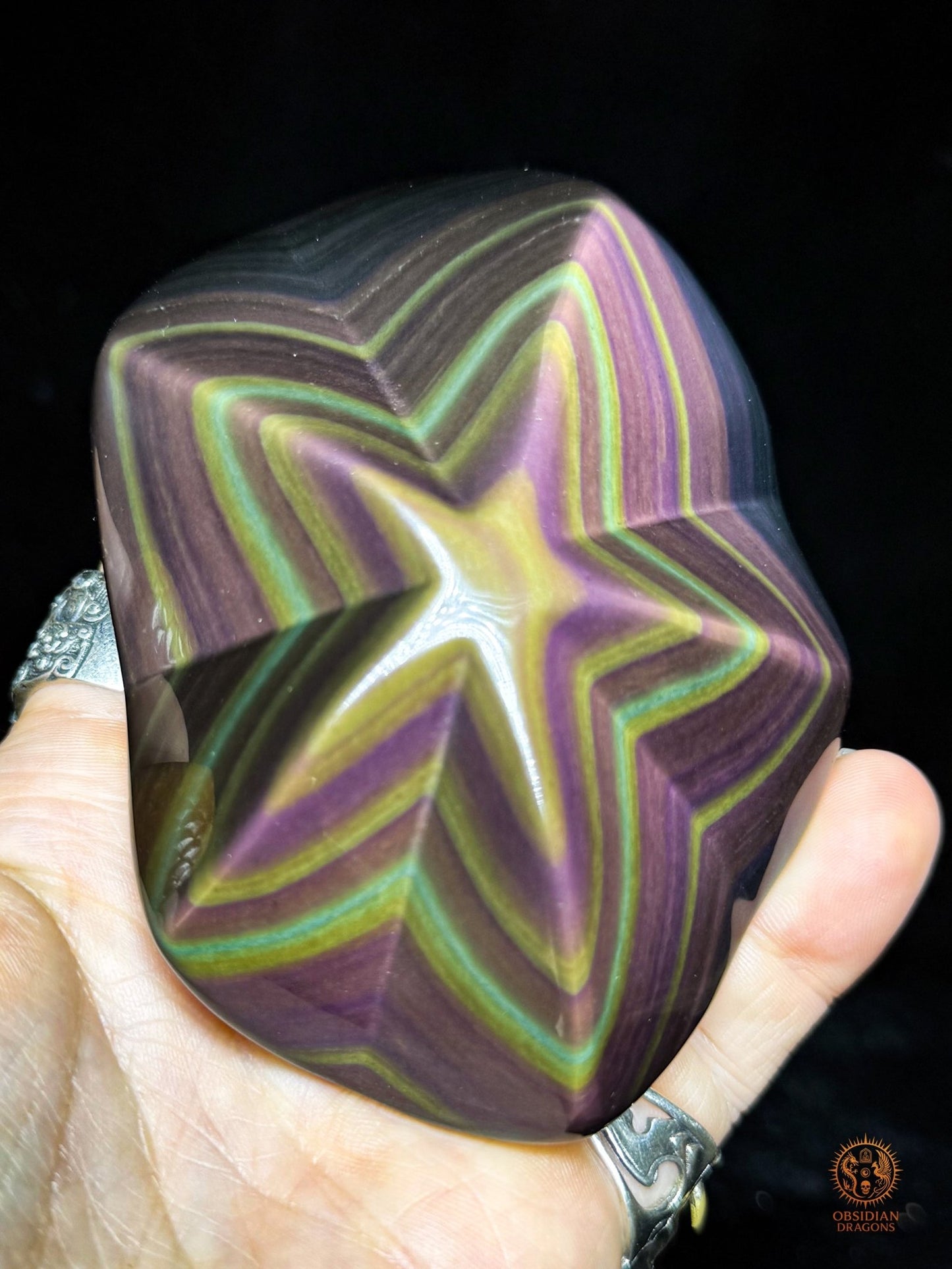 Étoile en obsidienne œil céleste exceptionnelle – Jaune rare - obsidian dragons