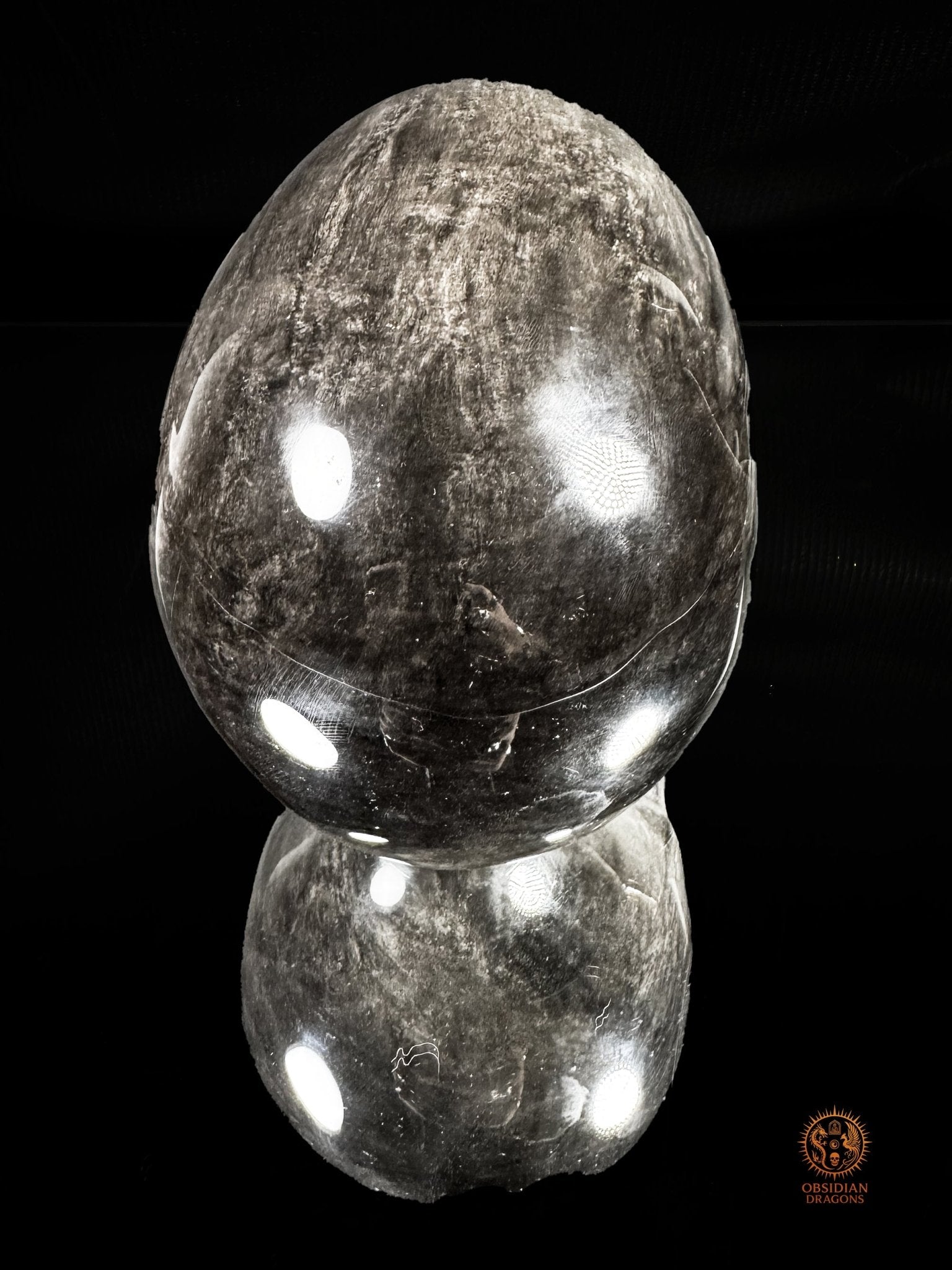 Grand crâne en obsidienne argentée du Mexique – 3 kg | obsidian dragons