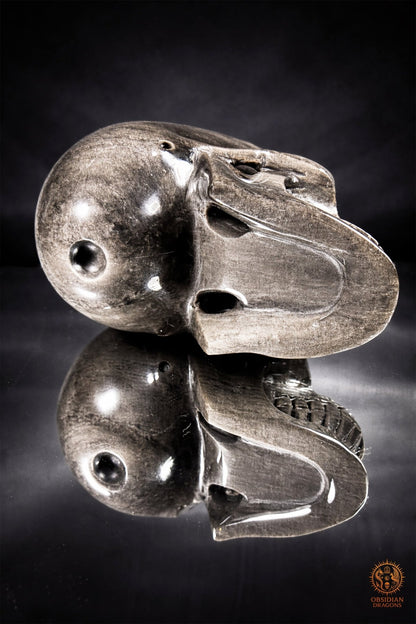 Grand crâne en obsidienne argentée du Mexique – 3 kg - obsidian dragons