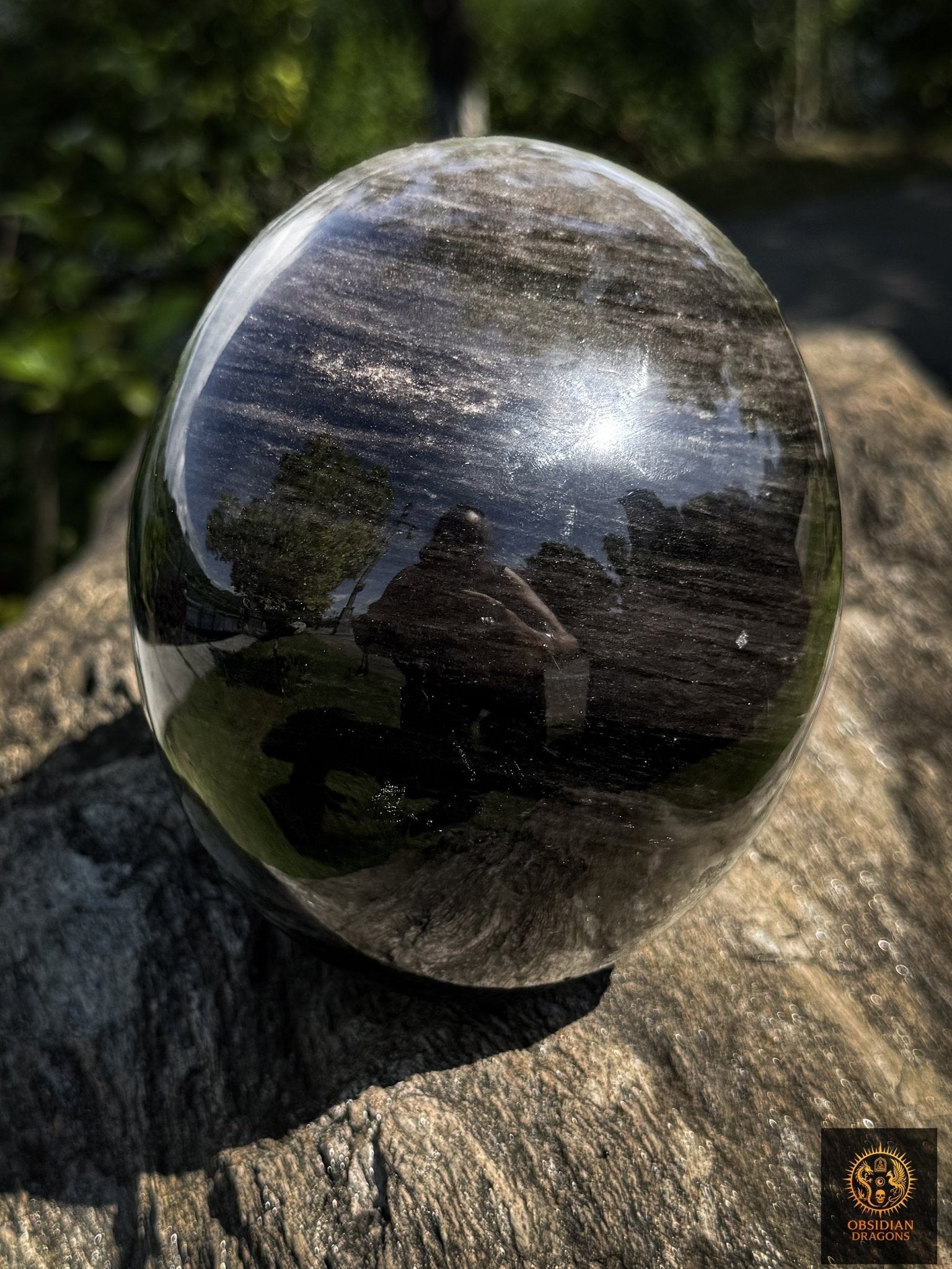 Grand crâne en obsidienne argentée naturelle – Crâne artisanal - obsidian dragons