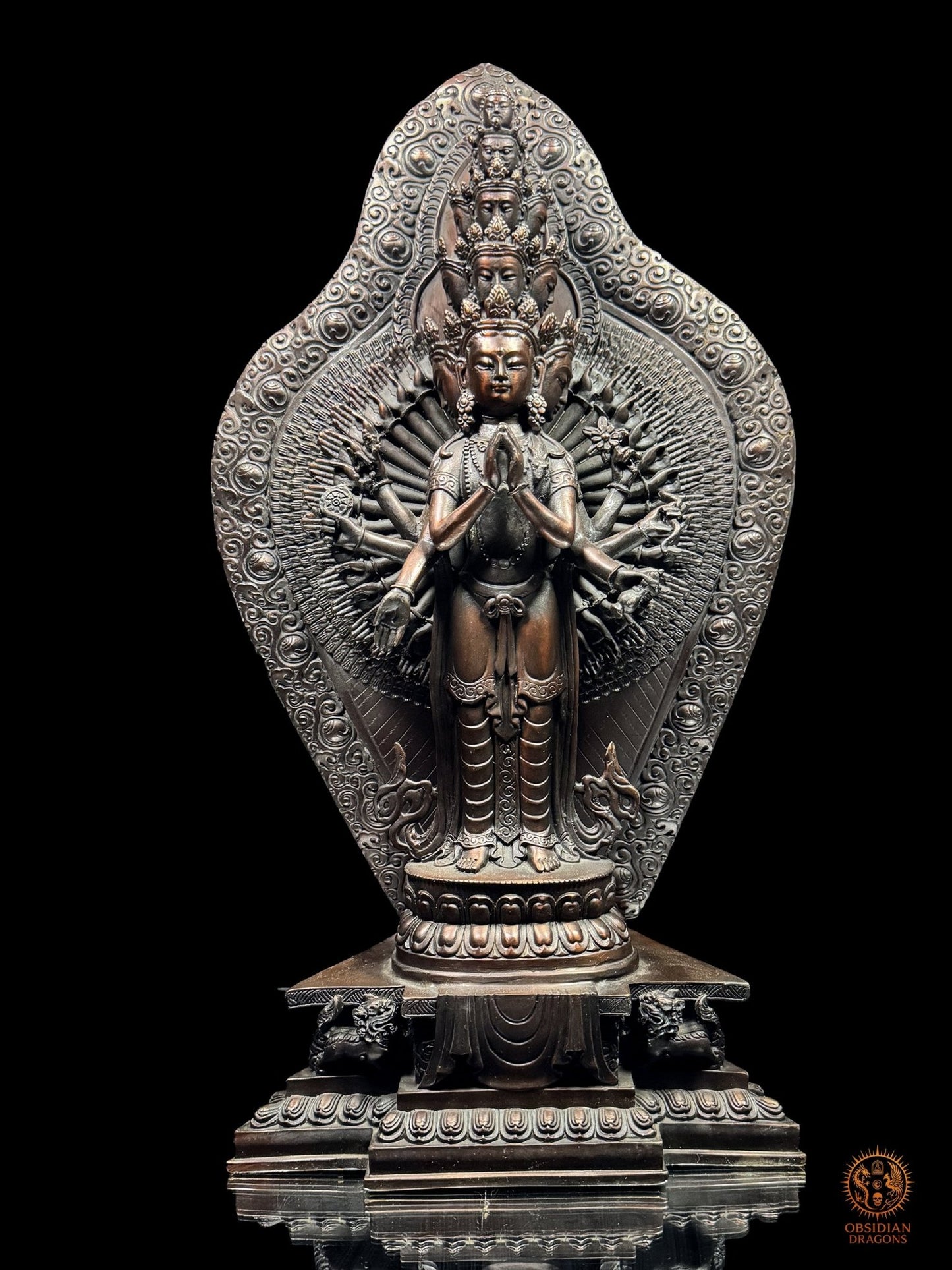 Grande statuette Chenrezig 1000 bras en bronze – Art bouddhiste