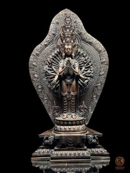 Grande statuette Chenrezig 1000 bras en bronze – Art bouddhiste