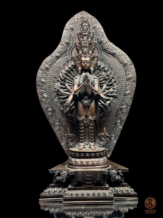 Grande statuette Chenrezig 1000 bras en bronze – Art bouddhiste