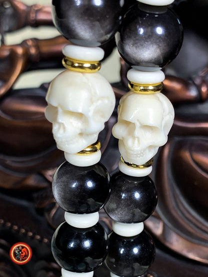 Mala artisanal- 54 perles d'obsidiennes argentées. | obsidian dragons