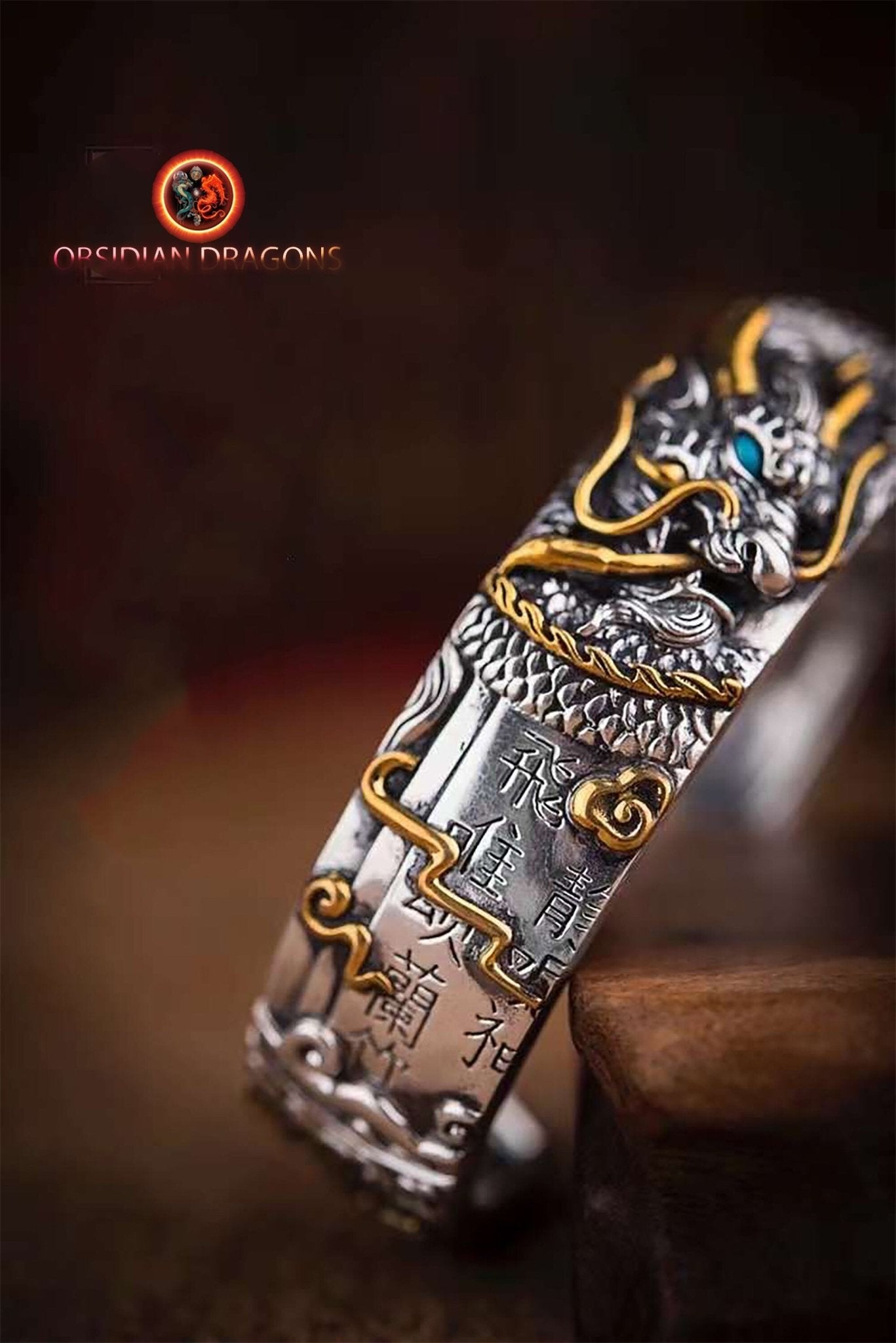 Bracelet manchette dragon- Protection Feng shui | obsidian dragons