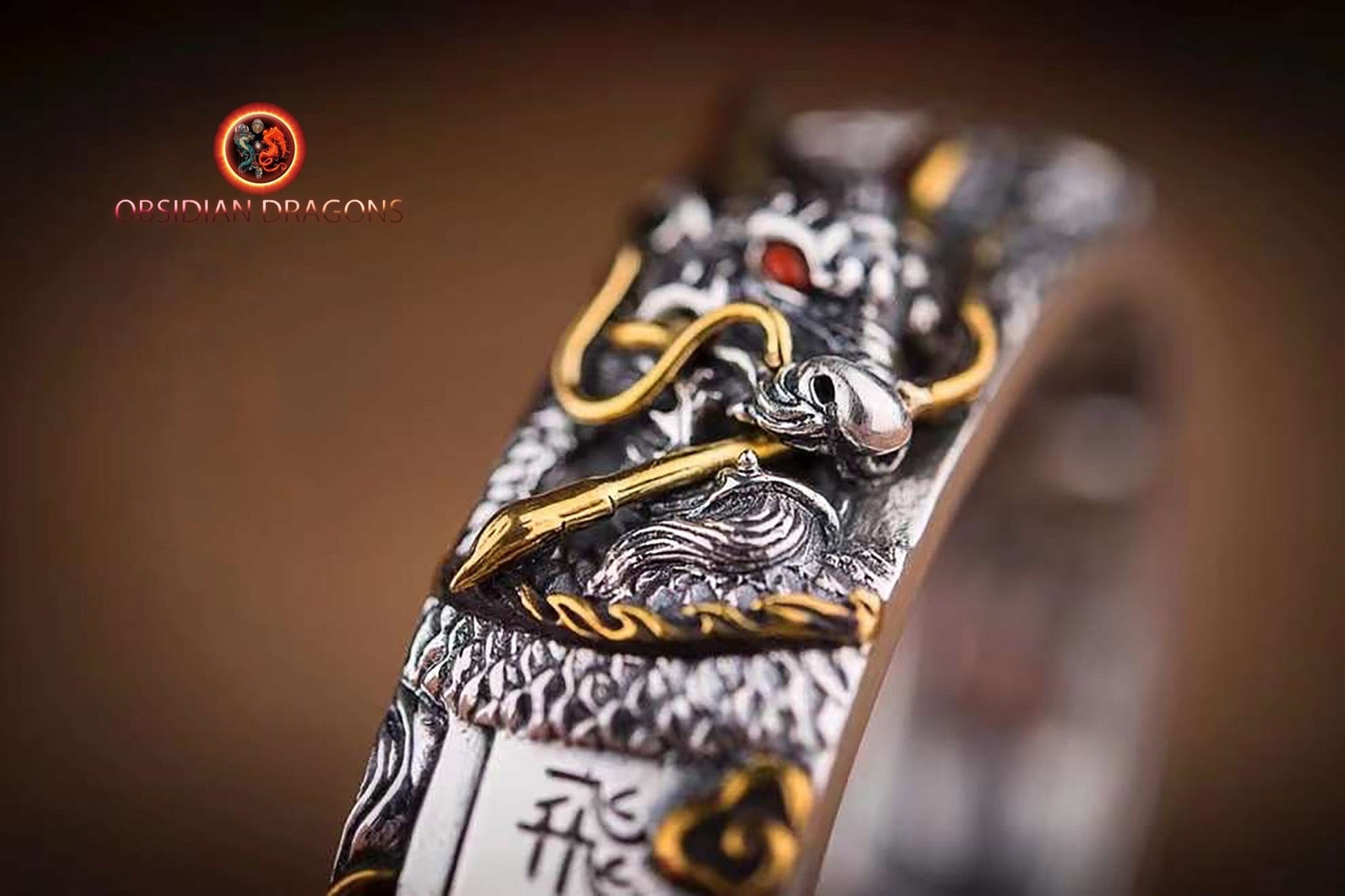 Bracelet manchette dragon- Protection Feng shui | obsidian dragons