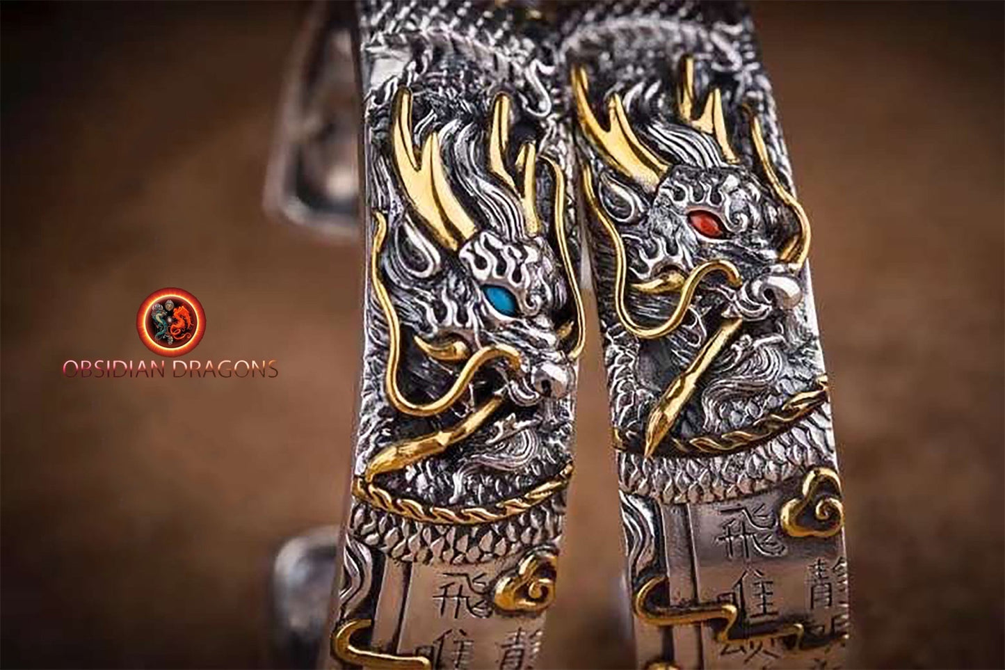 Bracelet manchette dragon- Protection Feng shui | obsidian dragons