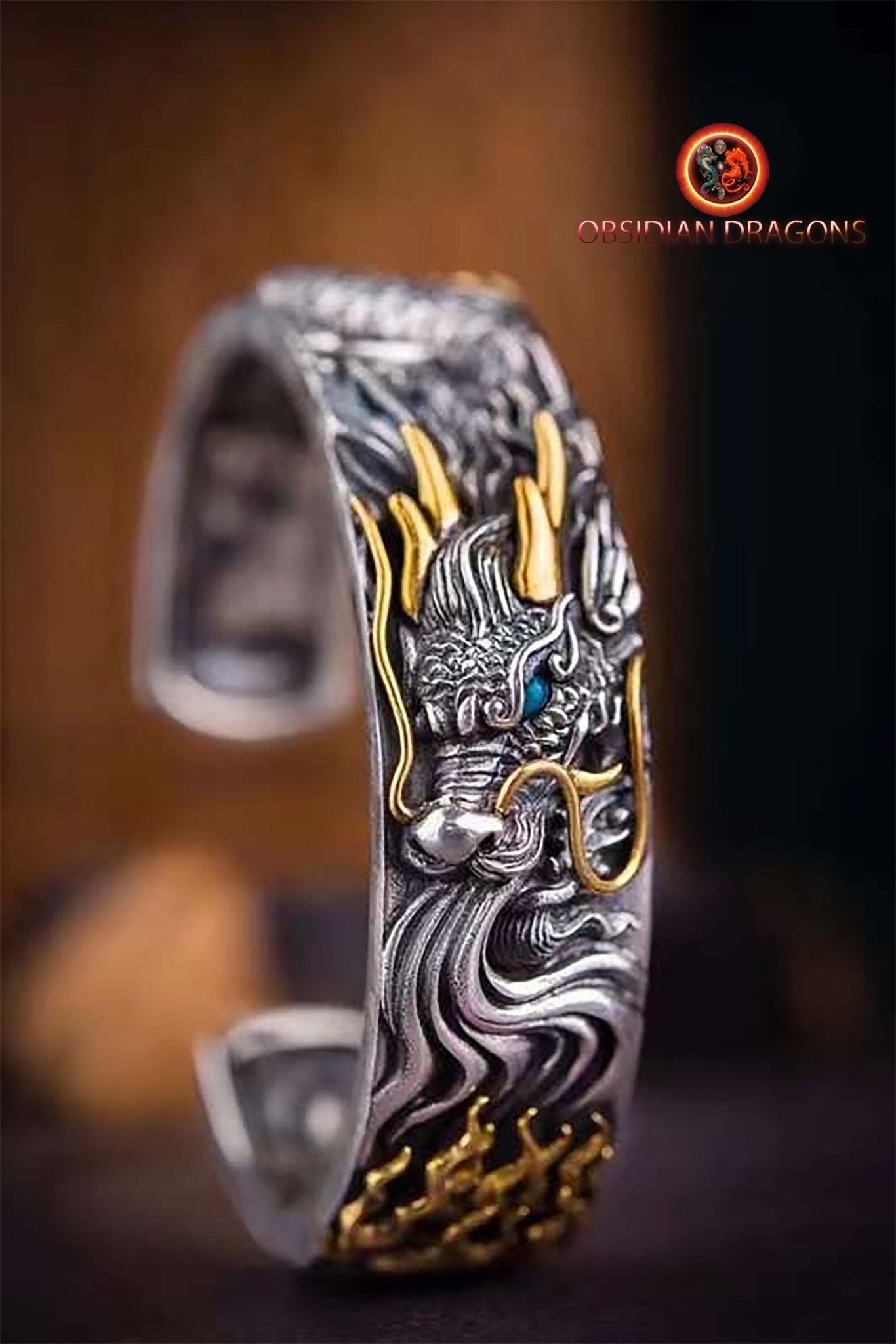 Bracelet manchette dragon- Suanmi- Protection Feng shui | obsidian dragons