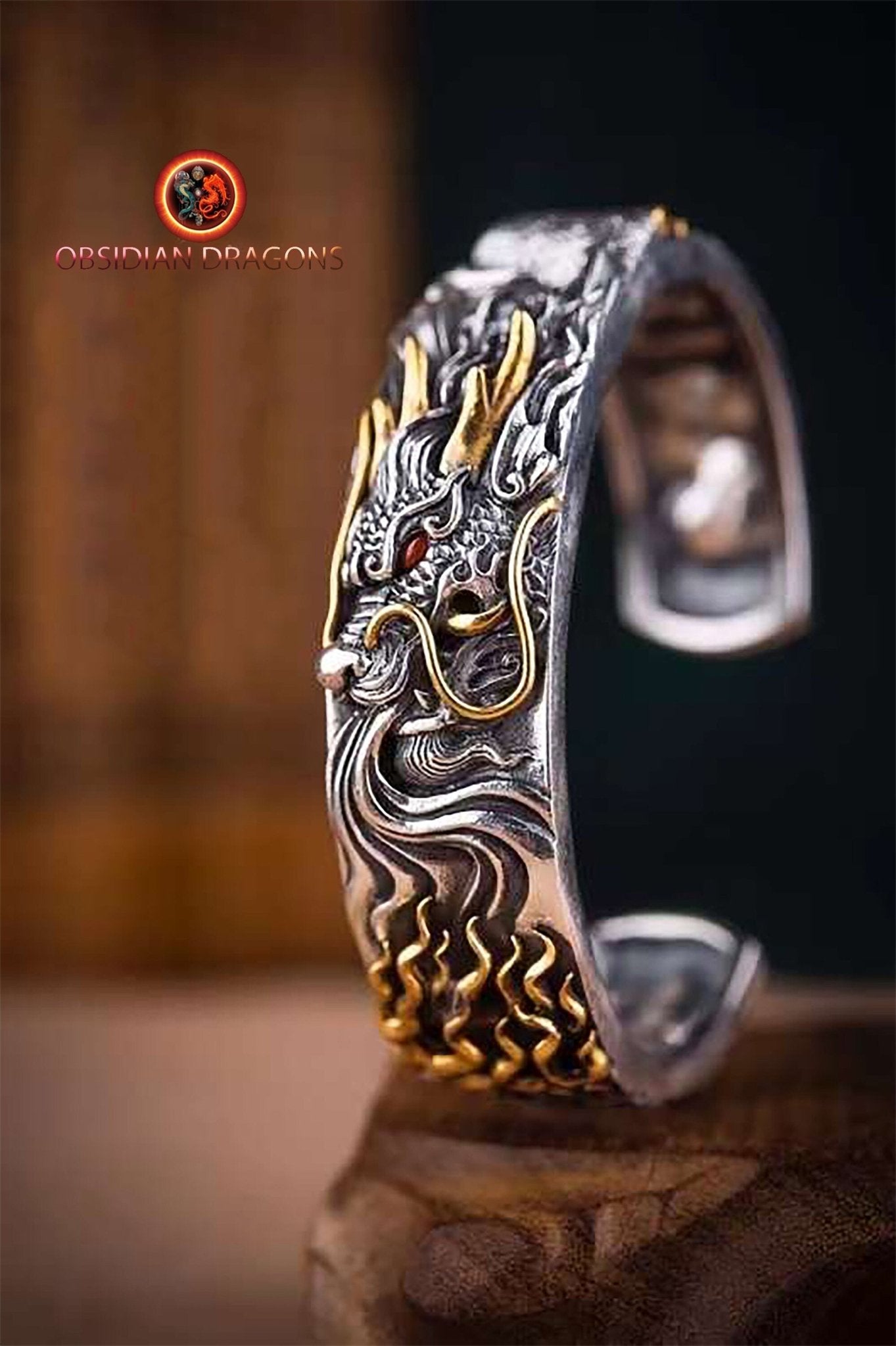 Bracelet manchette dragon- Suanmi- Protection Feng shui | obsidian dragons