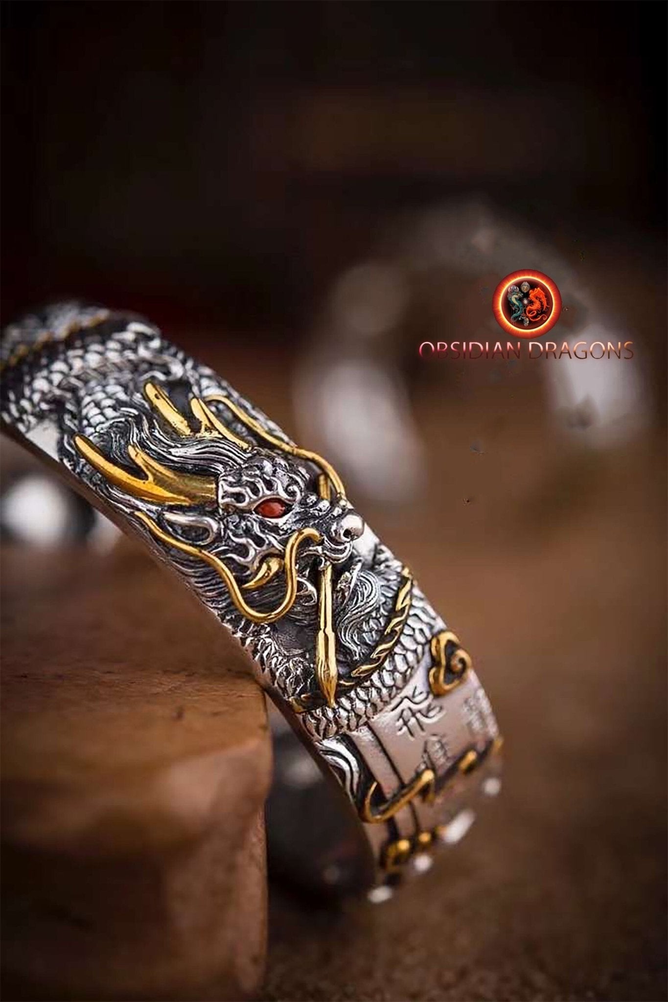 Bracelet manchette dragon- Protection Feng shui | obsidian dragons