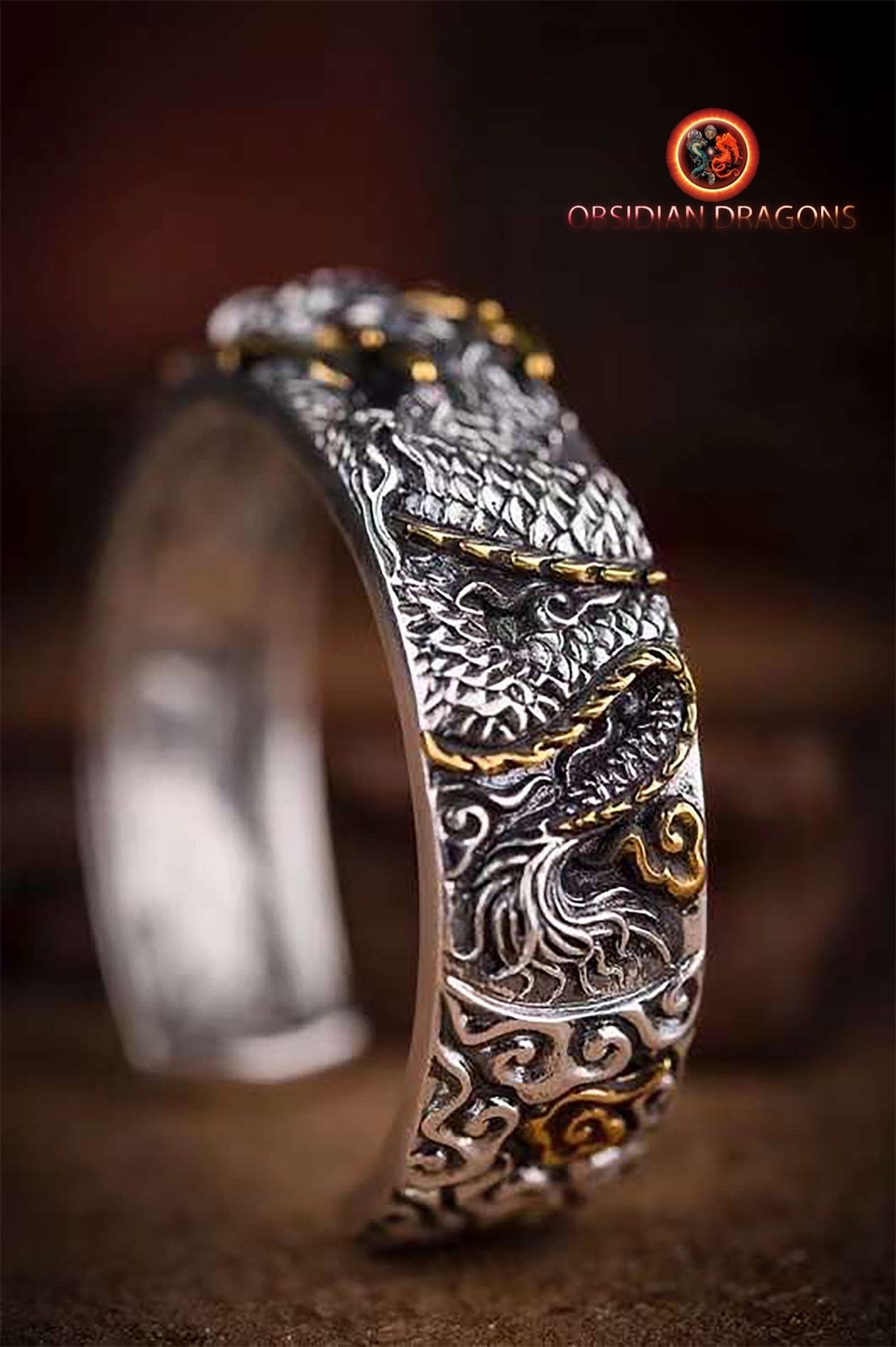 Bracelet manchette dragon- Protection Feng shui | obsidian dragons