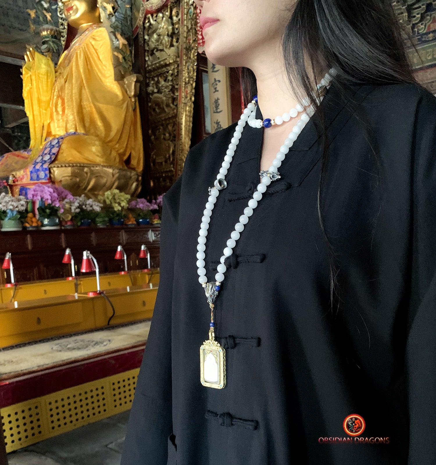 Mala en jade. Déité de la richesse tibétaine Jambhala