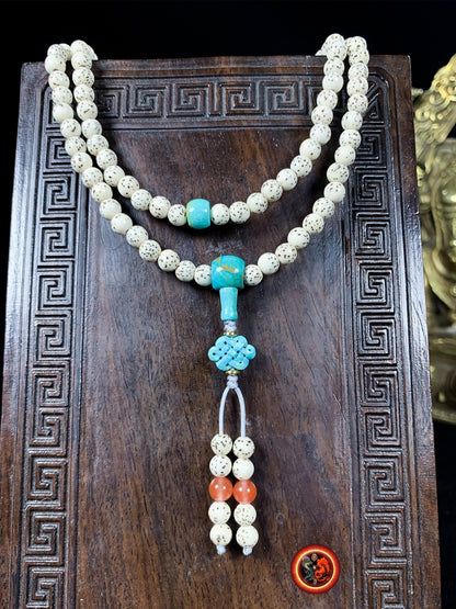 Mala en graines de bodhi et turquoises naturelles | obsidian dragons