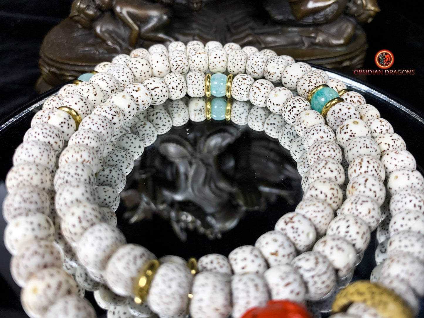 Mala artisanal- chapelet bouddhiste- 108 perles de bodhi | obsidian dragons