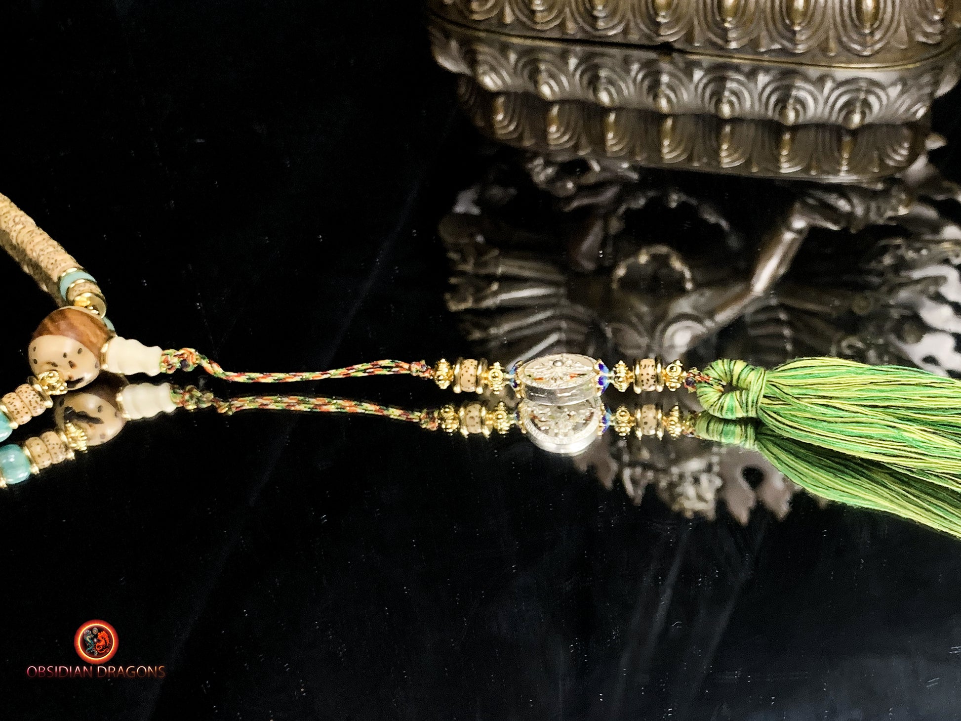Mala tibétain- Graines de Pipal- Authentique DZI à 1 oeil | obsidian dragons