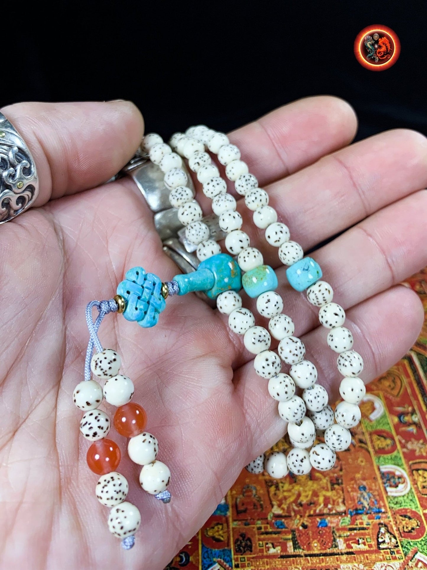 Mala en graines de bodhi et turquoises naturelles | obsidian dragons