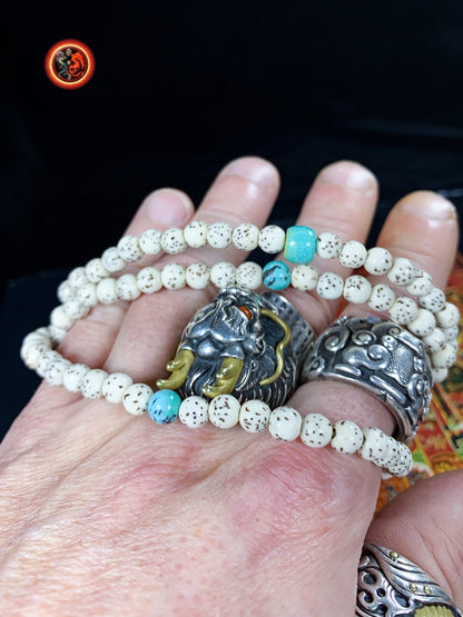 Mala en graines de bodhi et turquoises naturelles | obsidian dragons