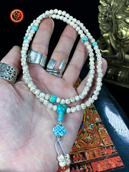 Mala en graines de bodhi et turquoises naturelles | obsidian dragons