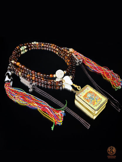 Mala tibétain de Simhamukha - Ghau avec thangka authentique