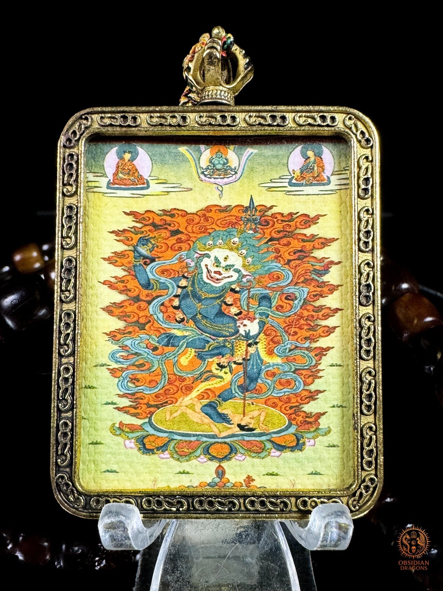 Mala tibétain de Simhamukha - Ghau avec thangka authentique