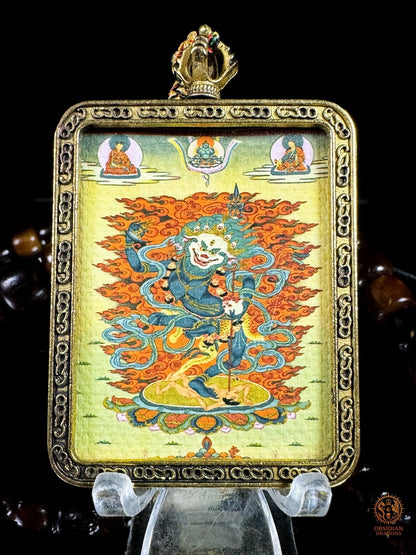 Mala tibétain de Simhamukha - Ghau avec thangka authentique