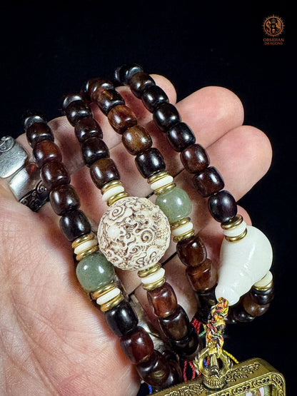 Mala tibétain de Simhamukha - Ghau avec thangka authentique