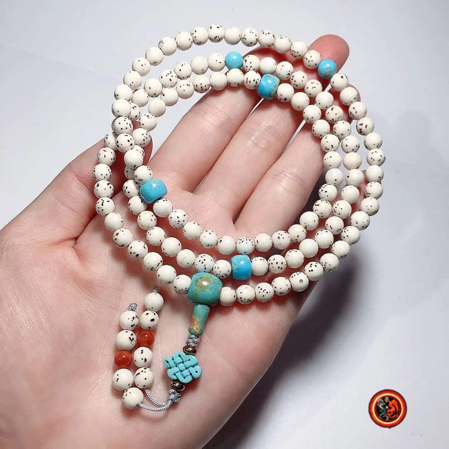 Mala en graines de bodhi et turquoises naturelles | obsidian dragons