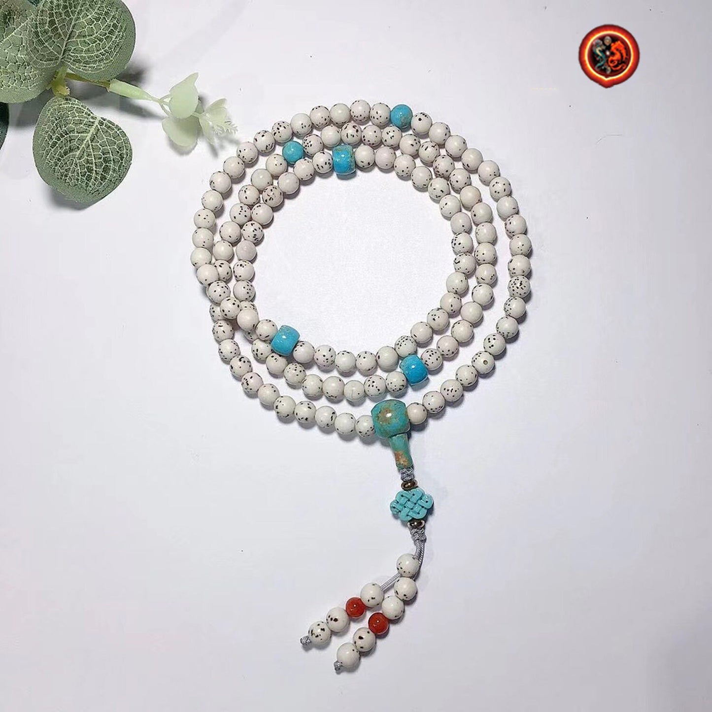 Mala en graines de bodhi et turquoises naturelles | obsidian dragons