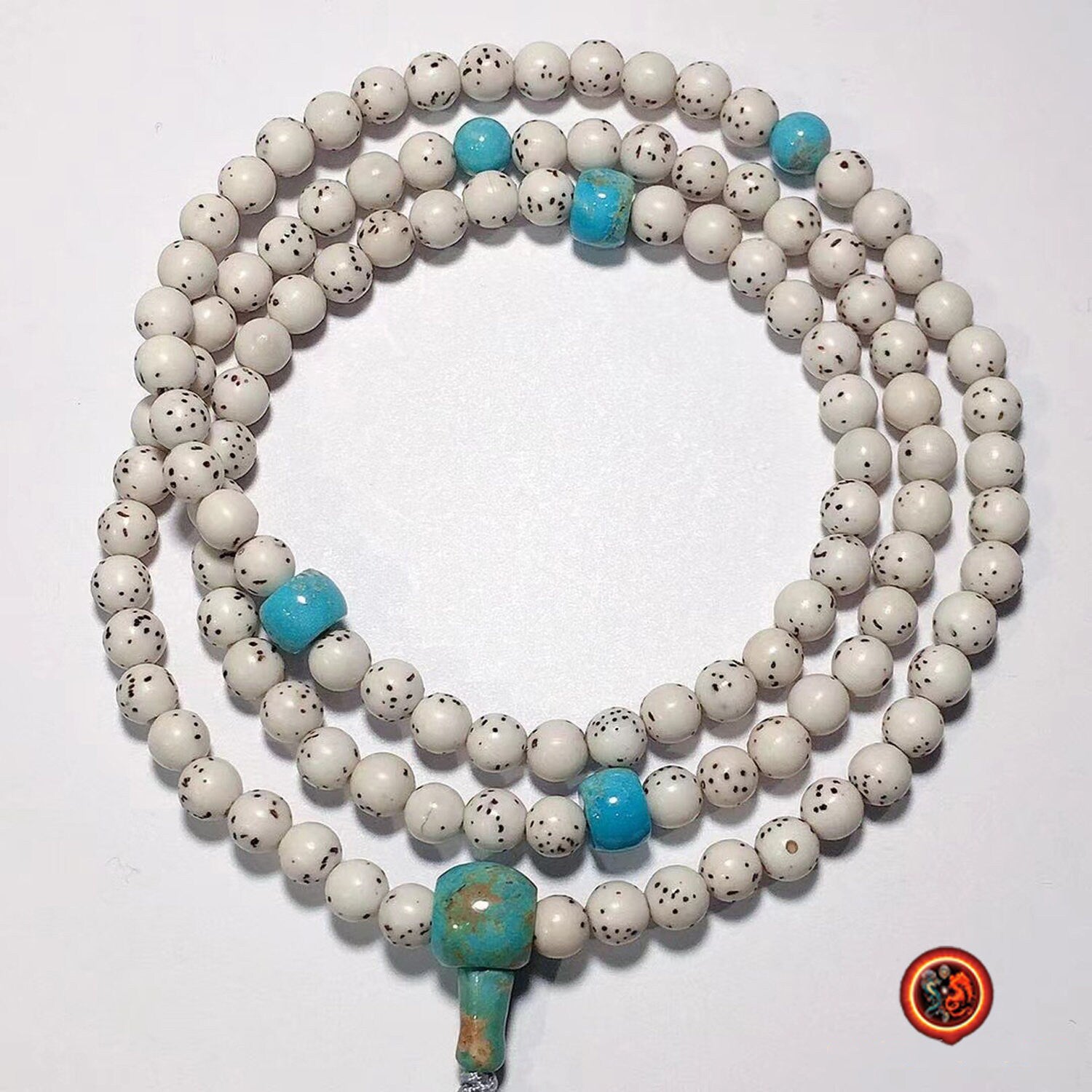 Mala en graines de bodhi et turquoises naturelles | obsidian dragons