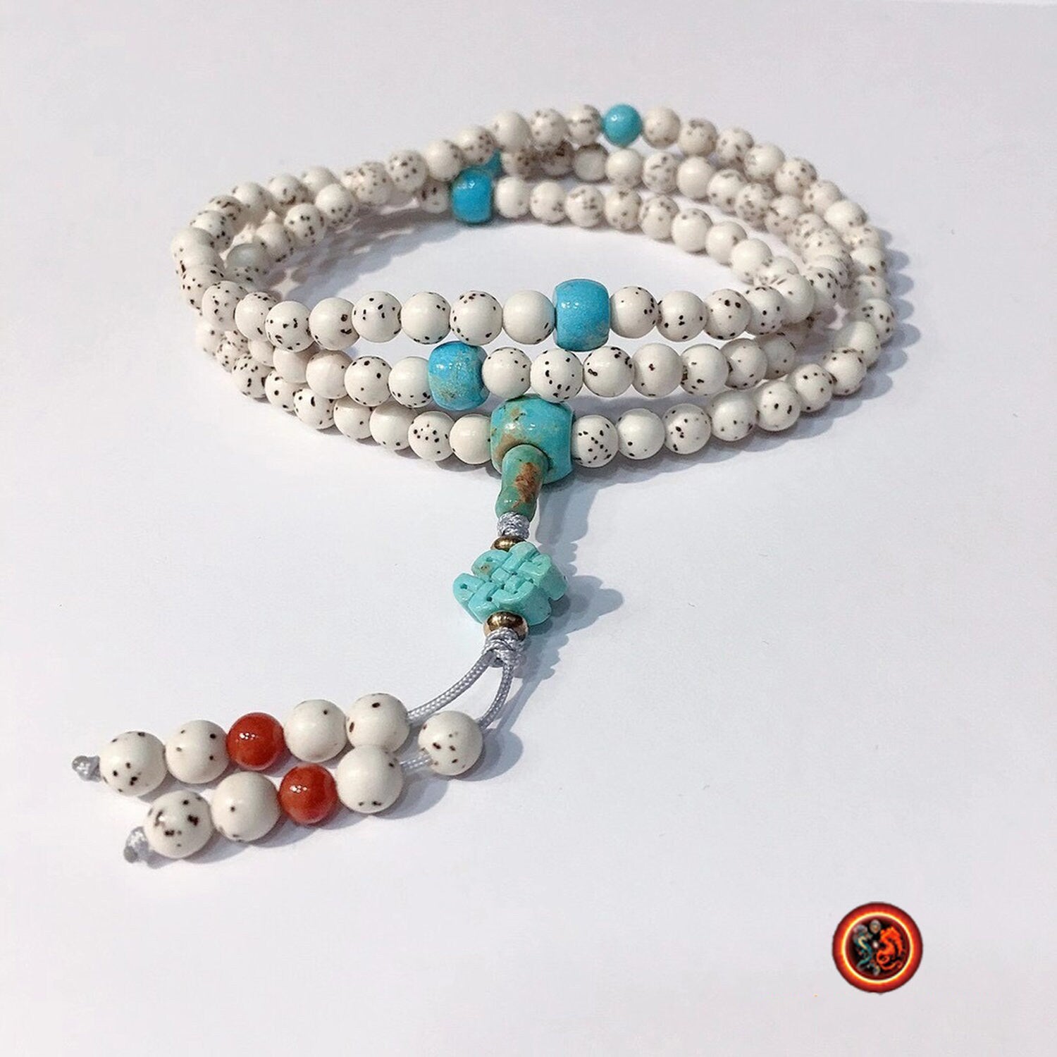 Mala en graines de bodhi et turquoises naturelles | obsidian dragons