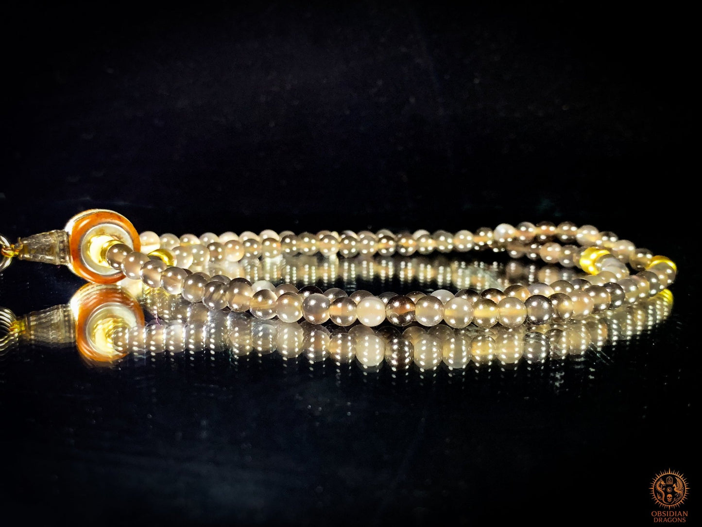 mala en obsidienne - Pointe de citrine - Protection Sak yant | obsidian dragons