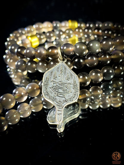 mala en obsidienne - Pointe de citrine - Protection Sak yant | obsidian dragons