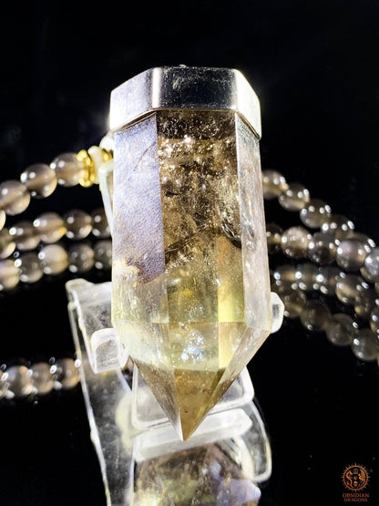 mala en obsidienne - Pointe de citrine - Protection Sak yant | obsidian dragons