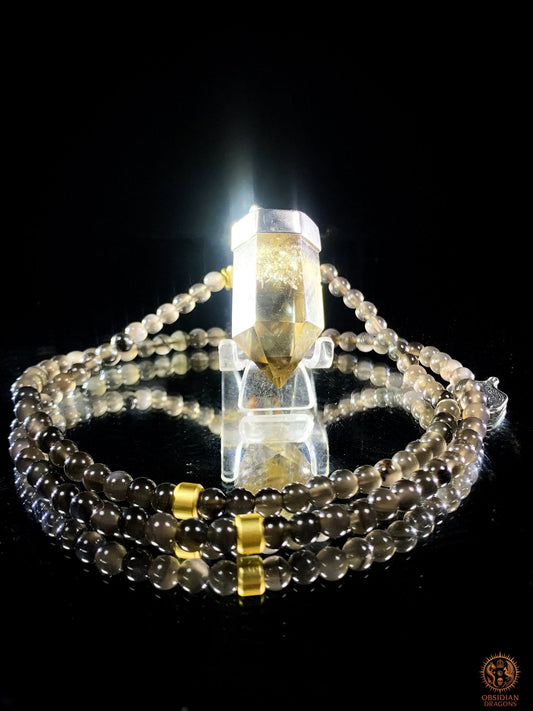 Mala en Obsidienne – Pointe de Citrine – Sak Yant Phutson | obsidian dragons